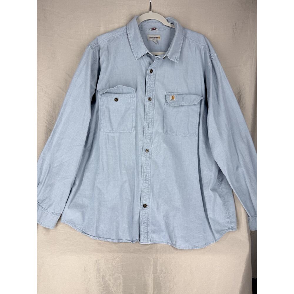 Carhartt Shirt Mens 2XL Blue Button Down Chambray Workwear Midweight Casual
